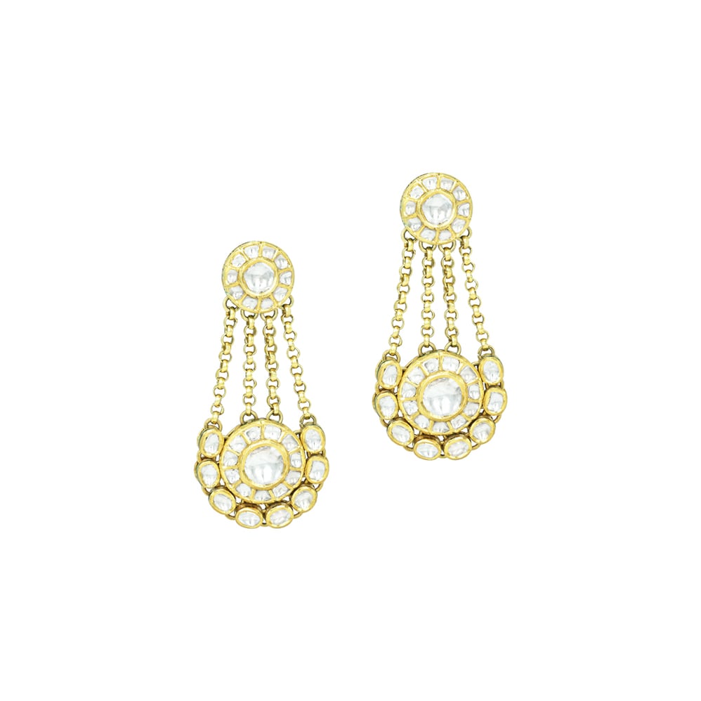 Polki Earrings with Chains in Ivory Finish
